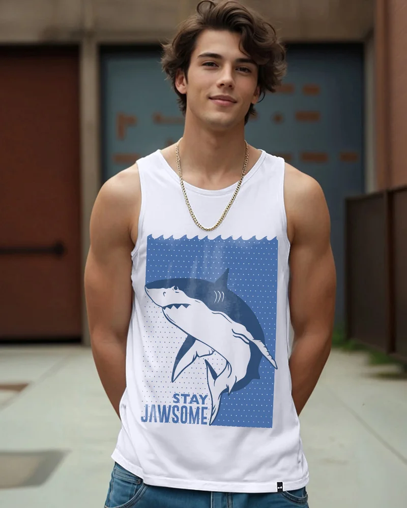 bewakoof Men's White Jawsome Graphic Printed Vest